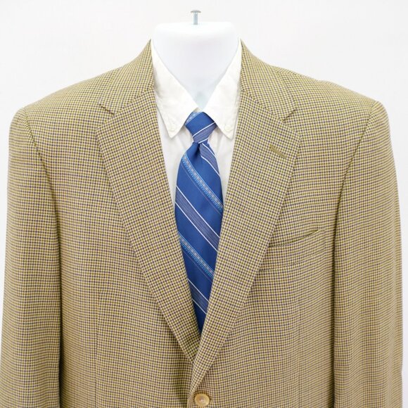 Hart Schaffner Marx Wool Tan Green Blue‎ Houndstooth Sport Coat 42R 2 Button - Picture 1 of 13